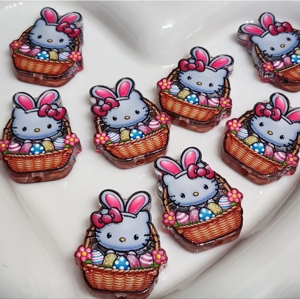 Easter Basket Focal Beads 2 Pc Acrylic Kitty Beaded Pen Jewelry‎ Making Crafts